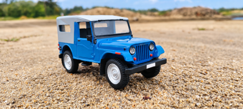 Miniature-Blue-Jeep-on-Sandy-Ground